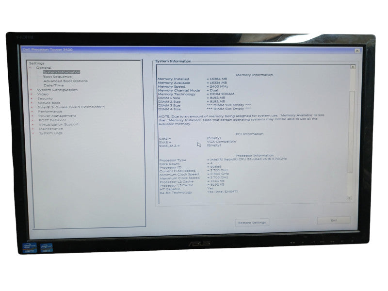 Dell Precision Tower Xeon E3-1240 V6 16GB DDR4 Quadro K620