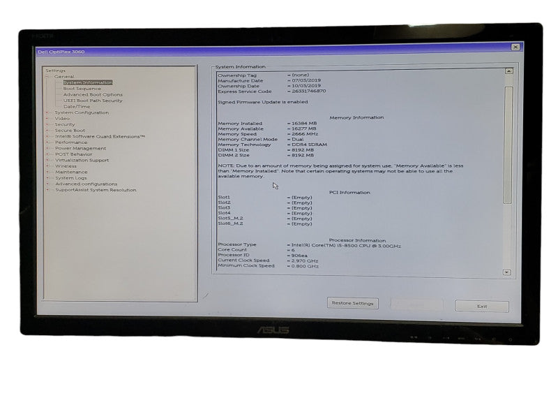 Dell OptiPlex 3060 SFF i5 - 8500 CPU 3.00GHz 16GB DDR4 Ram(READ)
