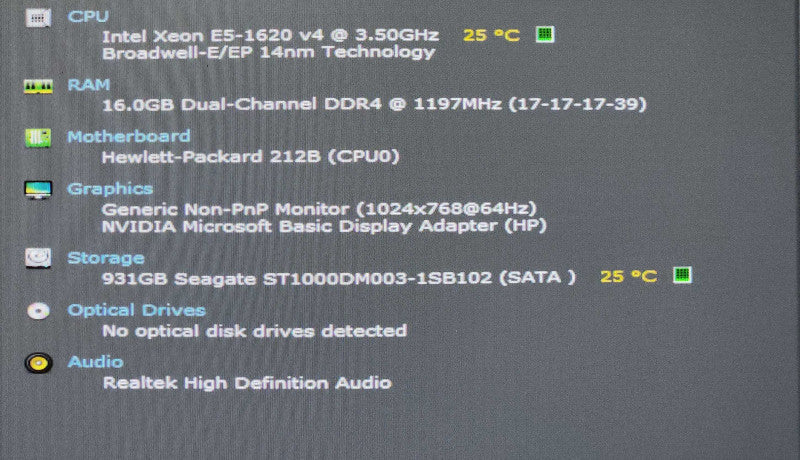 HP Z440 Workstation, Xeon E5-1620 v4 3.50GHz, 16GB DDR4, 1TB HDD, K2200
