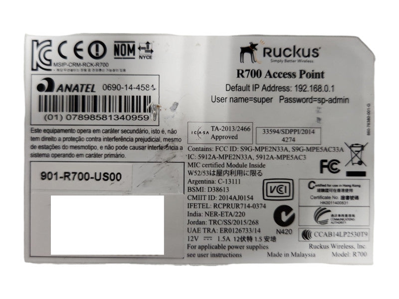 Ruckus AP R700 Dual Band Access Point 901-R700-US00 Q