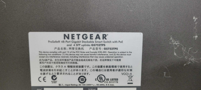 NetGear ProSafe 48-Port Gig Stackable Smart w/ PoE 4x SFP uplinks GS752TPS _