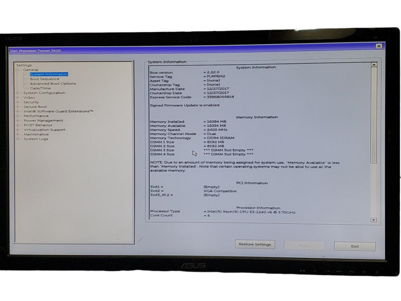 Dell Precision Tower Xeon E3-1240 V6 16GB DDR4 Quadro K620