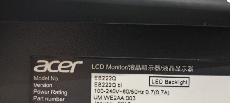 Acer EB222Q bi 21.5" Monitor Display 16:9 5ms 60Hz Full HD (1920 x 1080)