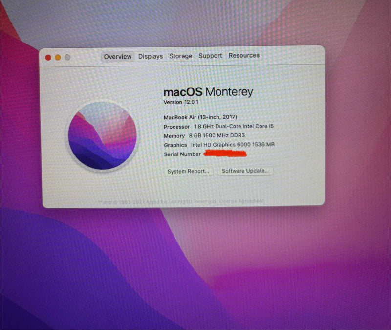 Apple MacBook Air 13" 2017 i5-5350U 8GB 128SSD No Power Adapter