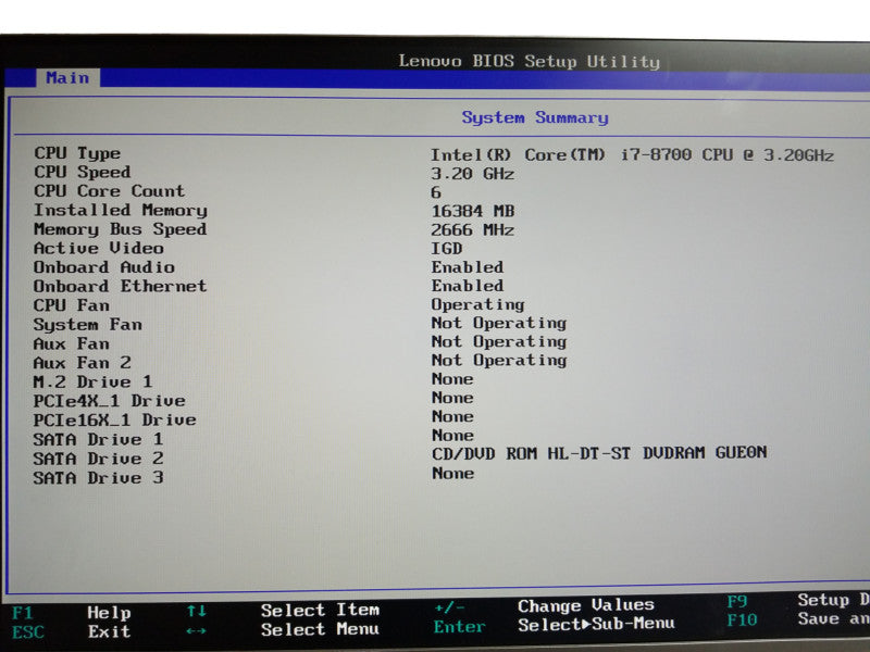 LENOVO ThinkCentre. SFF Desktop,  i7-8700 CPU @ 3.20GHz 16GB RAM  ,NO HDD