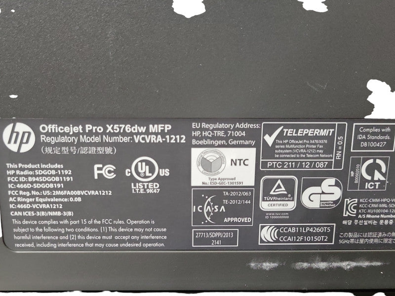 HP Officejet Pro X576dw MFP All-In-One Inkjet Printer, No Ink, READ _