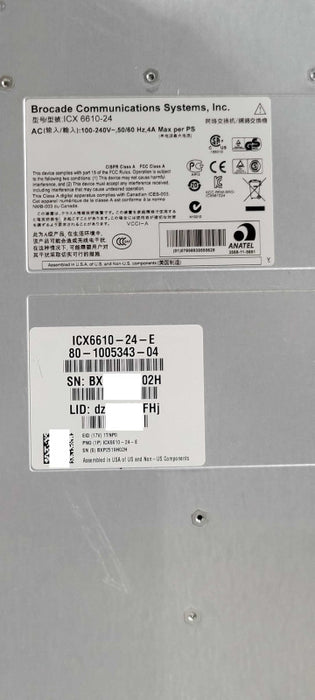 Brocade iCX6610-24-E 24x1GbE, 8x1GbE SFPP uplink 4× QSFP _