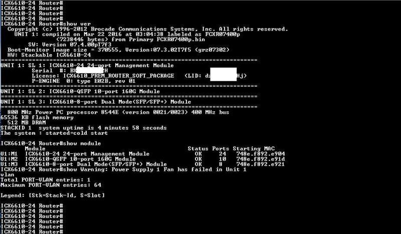 Brocade iCX6610-24-E 24x1GbE, 8x1GbE SFPP uplink 4× QSFP _