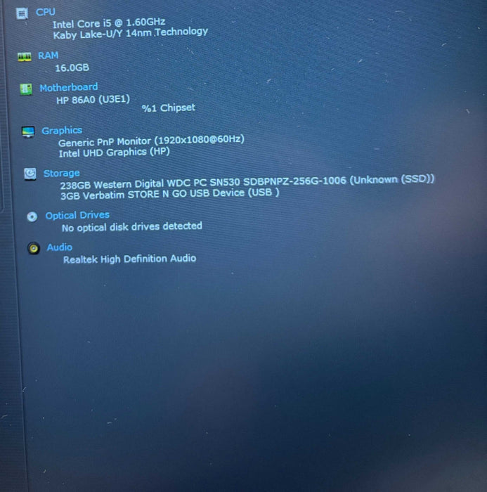HP ProBook 450 G7 Intel Core i5-10210U@1.6GHz 16GB DDR4 RAM 256GB NVMe SSD  Lap200