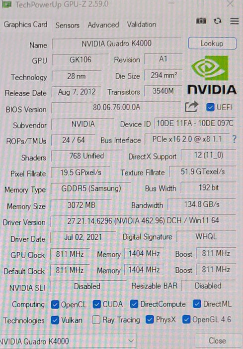 Nvidia Quadro K4000 3GB GDDR5 PCIe Graphics Card, 2x Display and 1x DVI ports _