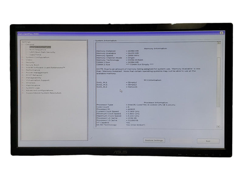 Dell OptiPlex 7080, USFF Desktop, Intel i5-10500 CPU @3.10 GHz, 16GB DDR4 RAM