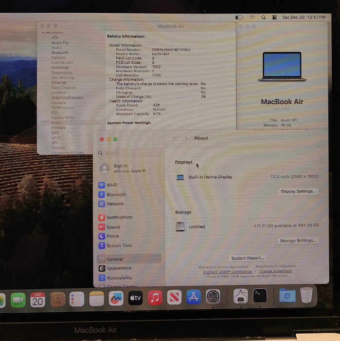 Apple MacBook Air M1 2020 16GB 512SSD Faulty Screen For Parts/Repair READ!