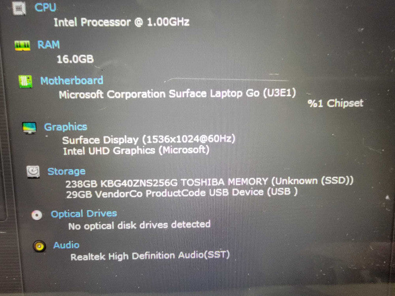 MS Surface Laptop Go 1943 12" | 4-Core i5-1035G1 @1GHz | 16GB RAM | 256GB SSD  Lap200