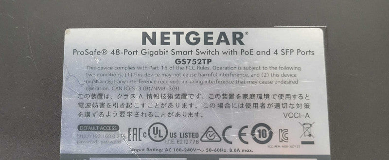 NetGear ProSafe 48-Port Gigabit Smart Switch with PoE and 4 SFP Ports GS752TP _