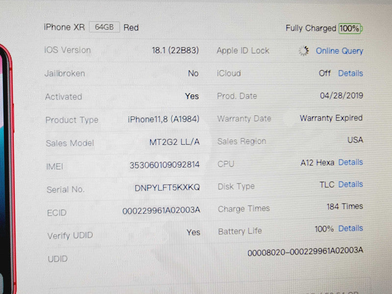 Apple iPhone XR - 64GB - Red [Read] (