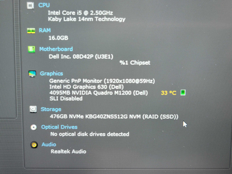 Dell Precision 5520| i5-7300HQ| 16GB DDR4| Quadro M1200| 512GB SSD READ** ÃŽÂ² BudLap