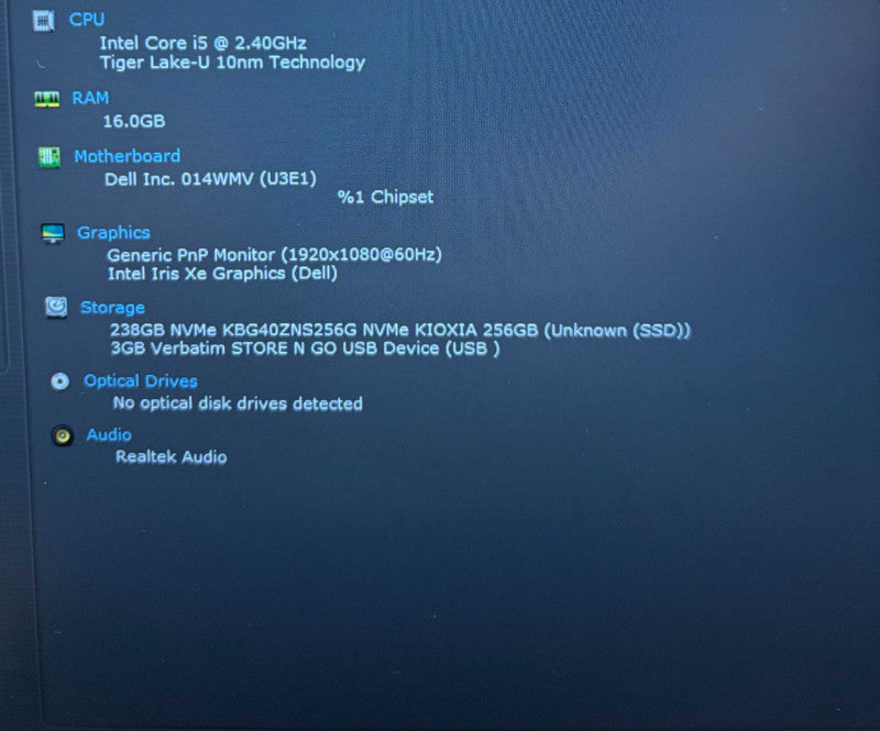 Dell Latitude 3420 Intel Core i5-1135G7 16GB RAM 256GB SSD  Lap200