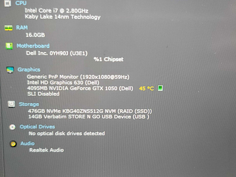 Dell XPS 15 9560| i7-7700HQ| 16GB DDR4| GTX 1050| 512GB SSD  β Lap200