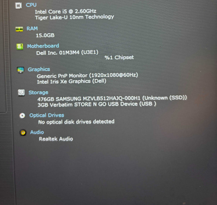 Dell Latitude 5420 Intel Core i5-1145G7@2.6GHz 16GB RAM 512GB SSD  Lap200