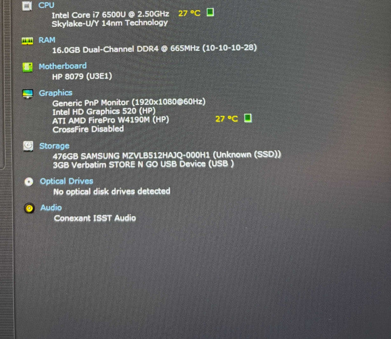 HP ZBook 15u G3 i7-6500U@2.5GHz AMD FirePro W4190M 2GB GPU 16GB RAM 512GB SSD Q Lap200