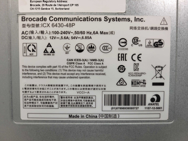Brocade ICX 6430-48P ICX6430-48P 48x 1GbE RJ45 PoE + 4x 1GbE SFP Port 1U Switch Q$
