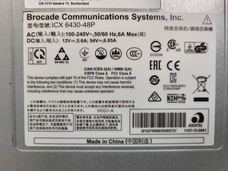Brocade ICX 6430-48P ICX6430-48P 48x 1GbE RJ45 PoE + 4x 1GbE SFP Port 1U Swit $