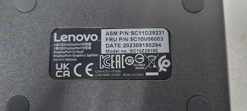 New Lenovo Display Port to Dual Display Port Adapter Q_