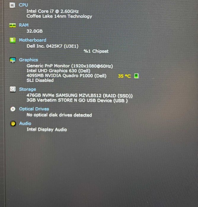Dell Precision 7530 i7-8850H@2.6GHz QUADRO P1000 4GB GPU 32GB RAM 512GB SSD  Lap200