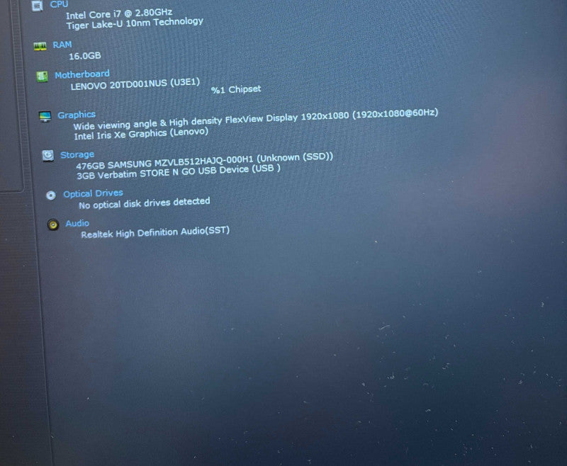 Lenovo ThinkPad E15 Intel Core i7-1165G7@2.8GHz 16GB DDR4 RAM 512GB NVMe SSD  Lap200