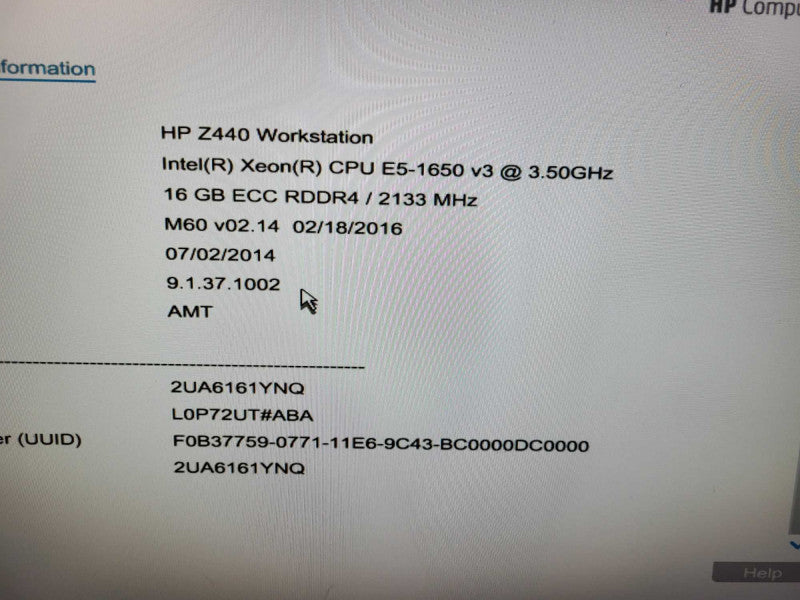 HP Z440 WS, Xeon E5-1650v3 3.5GHz, 16GB DDR4, Quadro K2200 GPU, No HDD  $