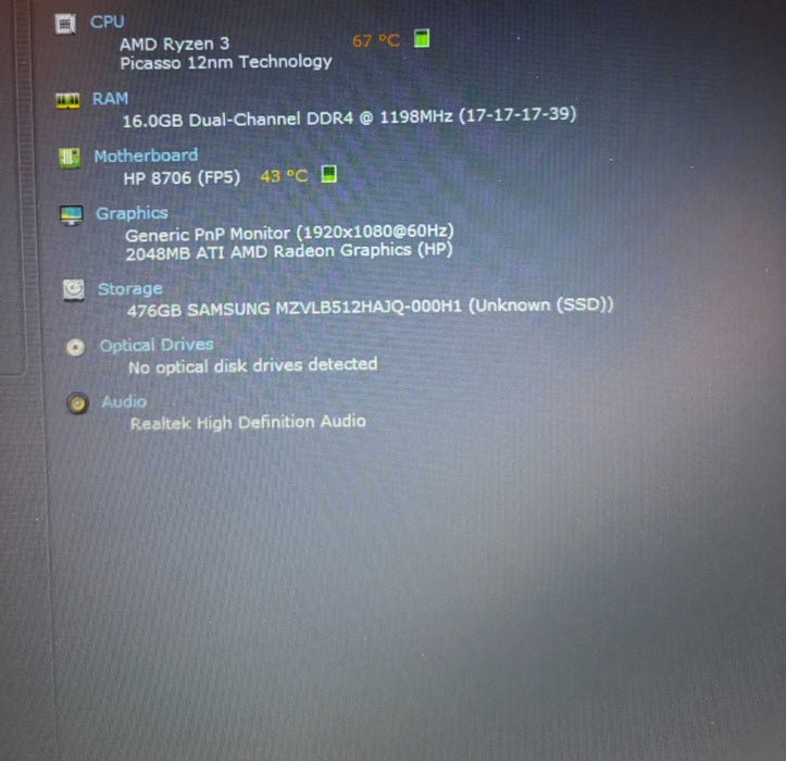 HP Laptop 15 AMD Ryzen 3 3250U@2.6 RADEON GPU 16GB RAM 512GB SSD READ  Lap200