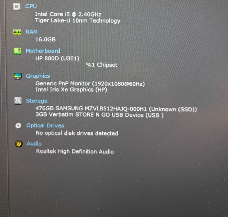 HP EliteBook 840 G8 Intel Core i5-1135G7@2.4GHz 16GB DDR4 RAM 512GB NVMe SSD  Lap200