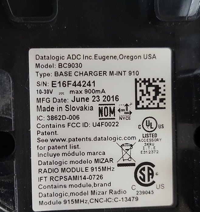 Datalogic PowerScan PM9500 with BC9030 Cradle and power adapter, READ _