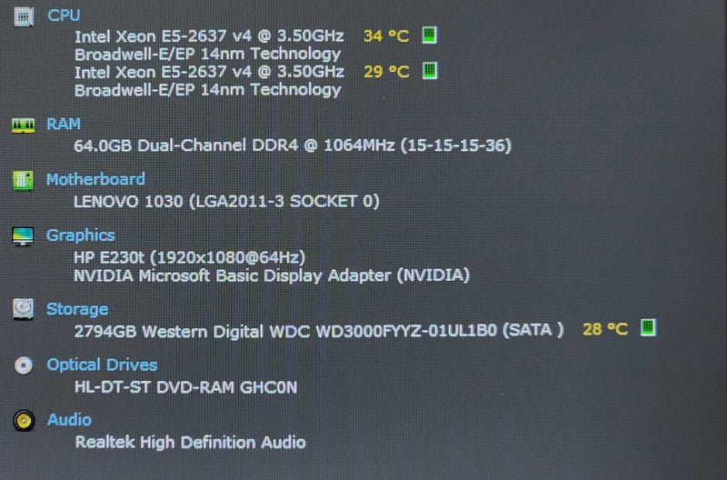 Lenovo ThinkStation P710, 2x Xeon E5-2637 v4 3.50GHz, 64GB DDR4, 3TB HDD, K2200
