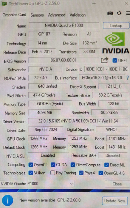 NVIDIA Quadro P1000 4GB GDDR5 Graphics Card _
