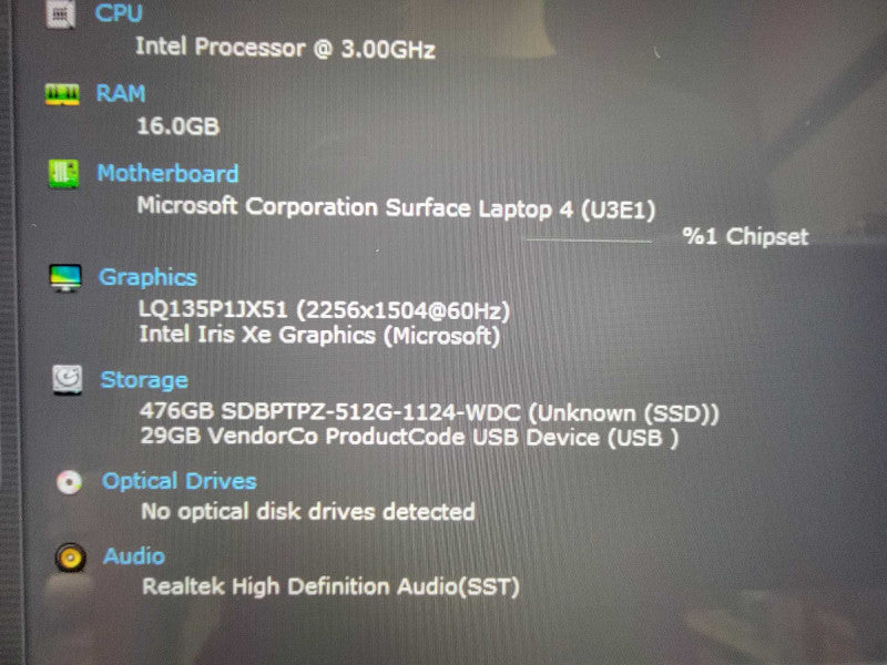MS Surface Laptop 4 1950 13" |4-Core i7-1185G7 @3GHz 16GB RAM 512GB SSD READ  Lap200