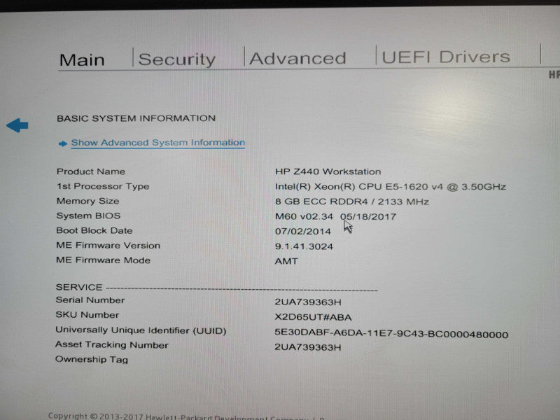 HP Z440 WS, Xeon E5-1650v3 3.5GHz, 8GB DDR4, AMD GPU, No HDD !