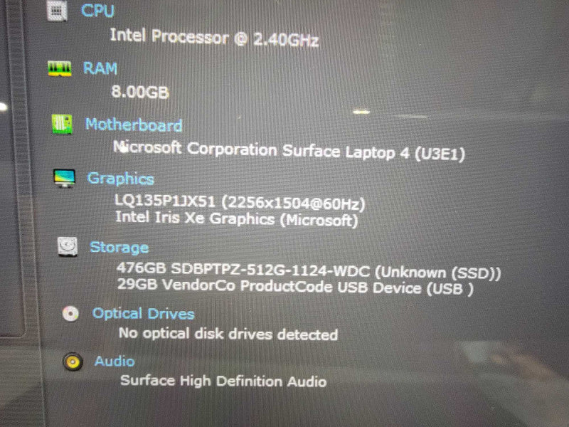 MS Surface Laptop 4 1950 13" | 4-Core i5-1135G7 @2.4 | 8GB RAM 512GB SSD READ  Lap200
