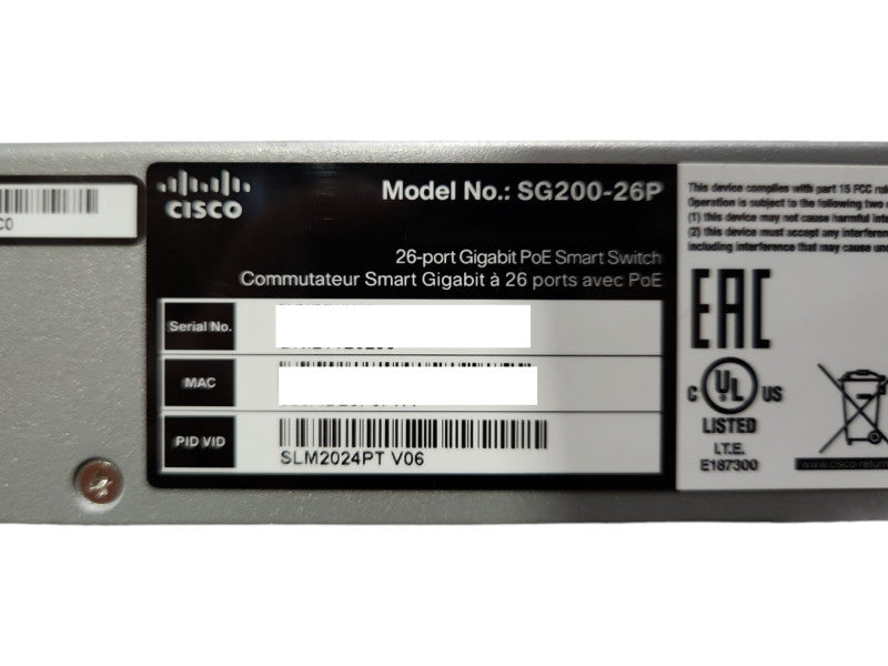 Cisco SG200-26P, 26-Port Gigabit PoE Smart Network Switch, 2x SFP