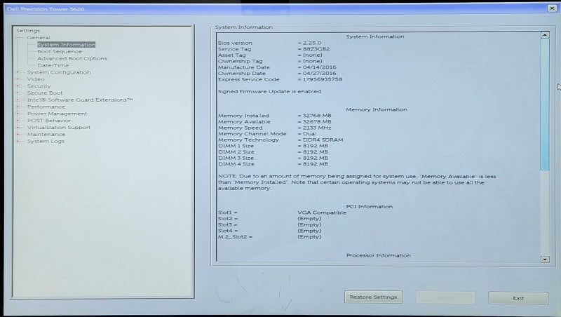 Dell Precision Tower 3620, i7-6700 3.40GHz, 32GB RAM, No HDD, No GPU