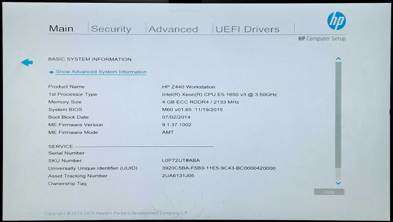 HP Z440 Workstation, Xeon E5-1650 v3 3.5GHz 4C, 4GB DDR4, Quadro K2200