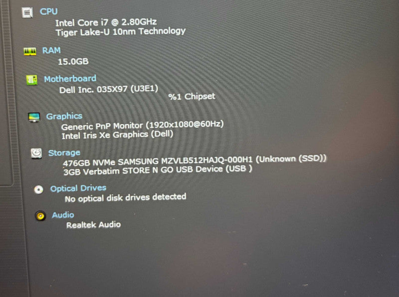 Dell Latitude 5420 Intel Core i7-1165G7@2.8GHz 16GB DDR4 RAM 512GB NVMe SSD  Lap200