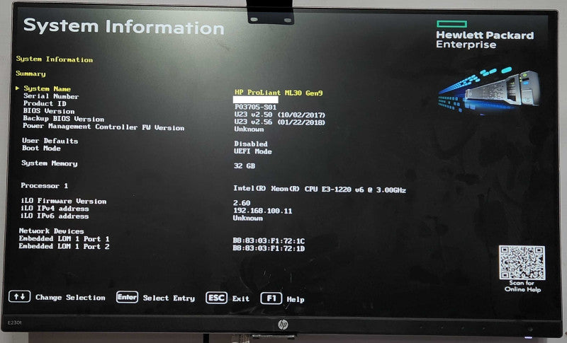HP ProLiant ML30 Gen9, Xeon E3-1220 v6 3.00Ghz, 32GB DDR4, No HDD, B140i RAID