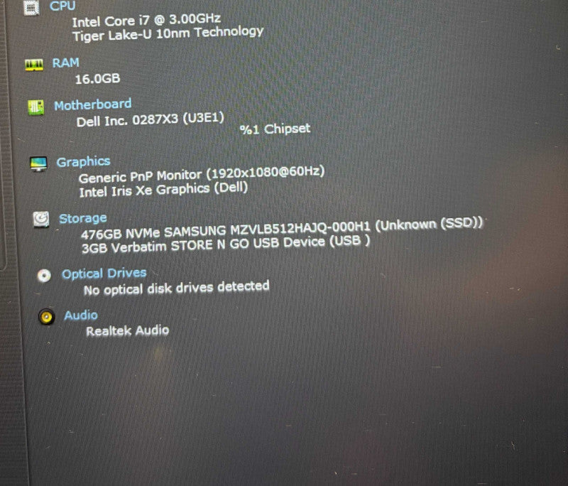 Dell Latitude 5520 Intel Core i7-1185G7@3GHz 16GB RAM 512GB SSD  Lap200