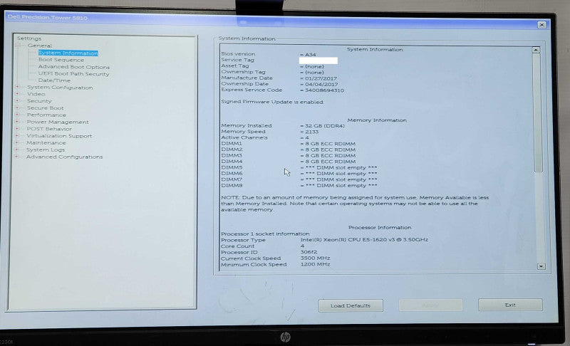 DELL Precision Tower 5810, Intel Xeon E5-1620 v3 3.50Ghz, 32GB RAM, K620