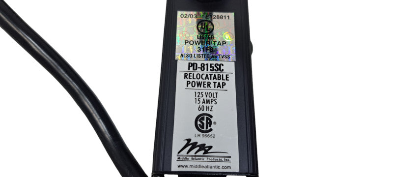 Middle Atlantic Products PD-815SC Slim Power Strip- 8 connectors