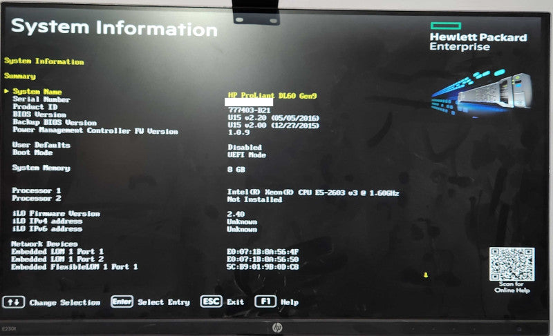 HP DL60 Gen9 1U 4x 3.5", Xeon E5-2603 v3 1.60GHz, 8GB DDR4, B140i&P440