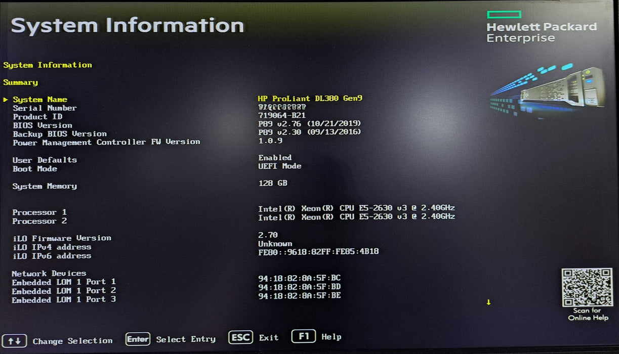 HP DL380 Gen9 1U 8x 2.5" | 2x Xeon E5-2630 v3 @2.40GHz, 128GB DDR4, P440ar