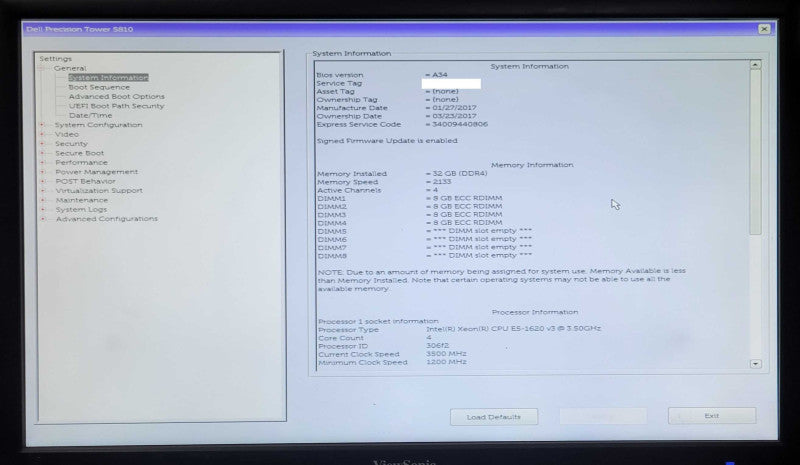 Dell Precision T5810, E5-1620v3 3.5GHz, 32GB DDR4, Quadro K620, 2x HDD Trays _