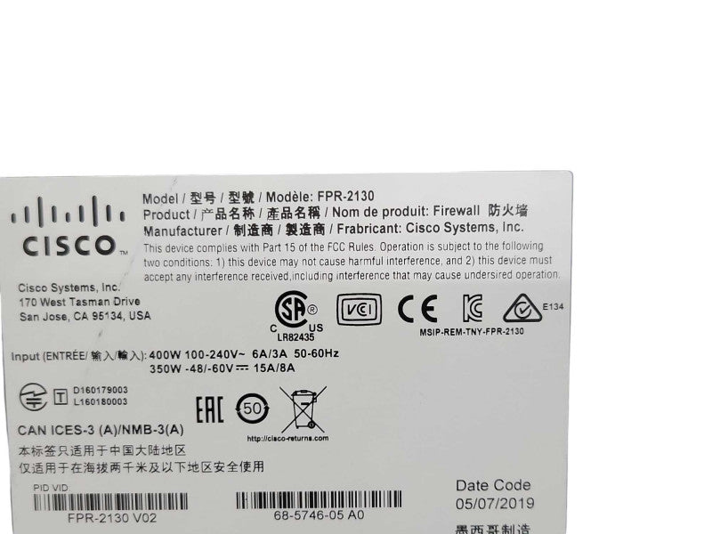 Cisco FPR-2130 Security Appliance Firewall w/ FPR2K-SSD200 SSD 2x PSU _